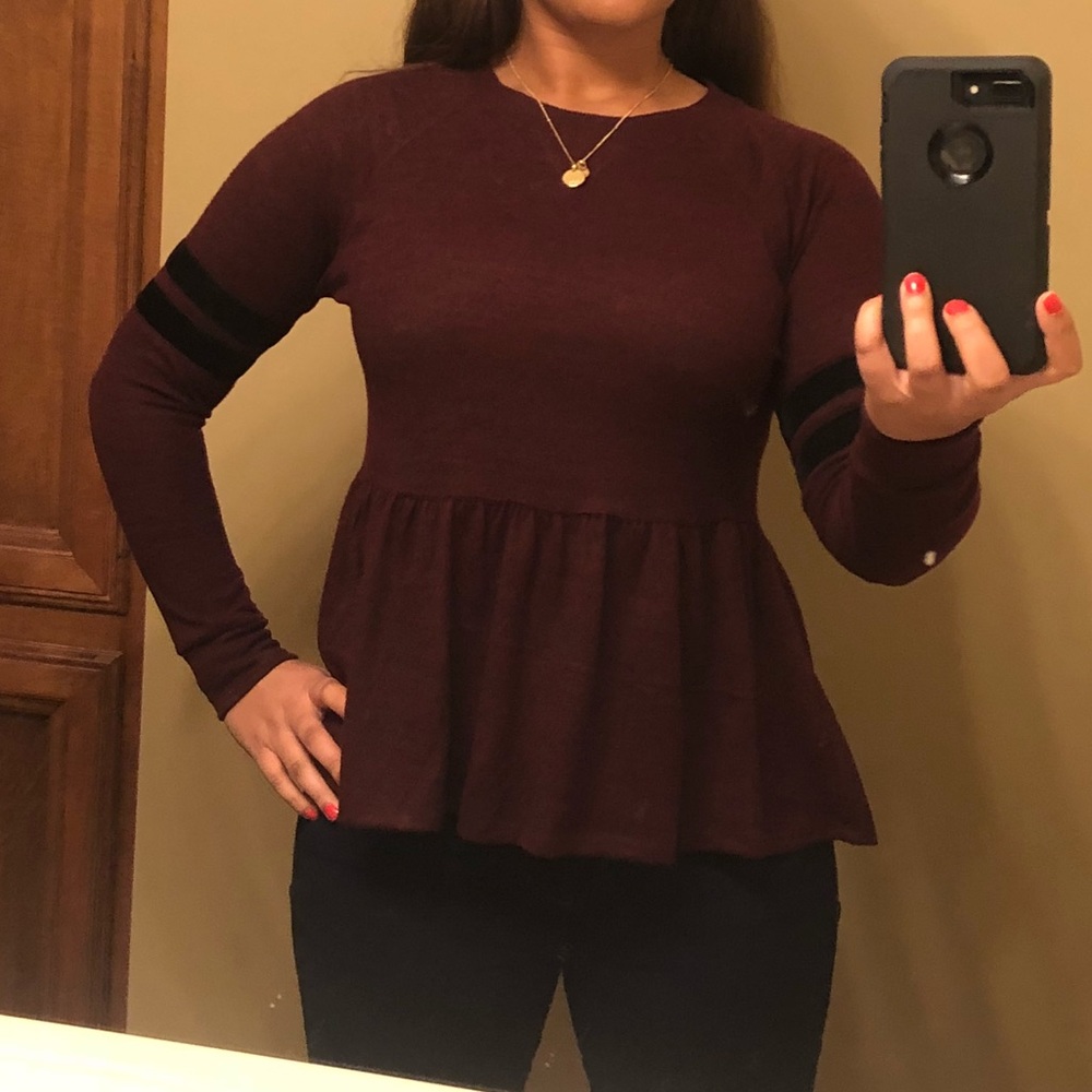 Maroon peplum sweater size S - Picture 2 of 5